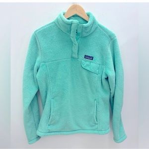 Patagonia Blue Teddy Jacket Fuzzy Fleece Stand-Up Collar